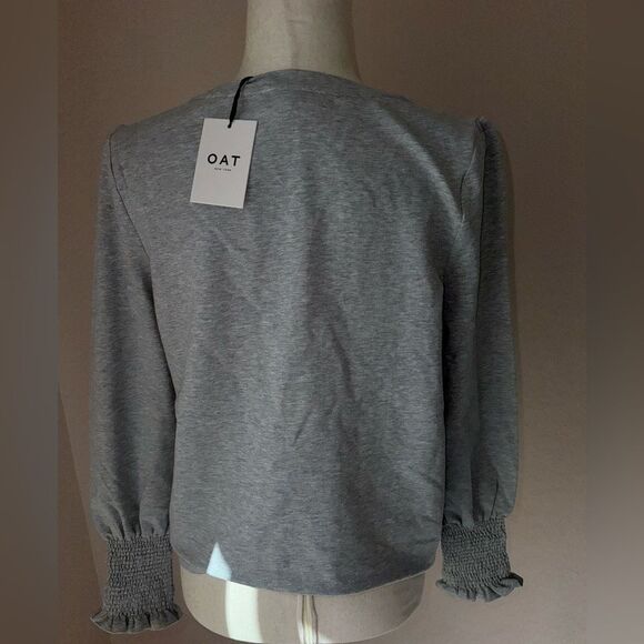 NWT Oat New York gray sweatshirt with smocked cuffs and puff sleeves Sam - Picture 5 of 8